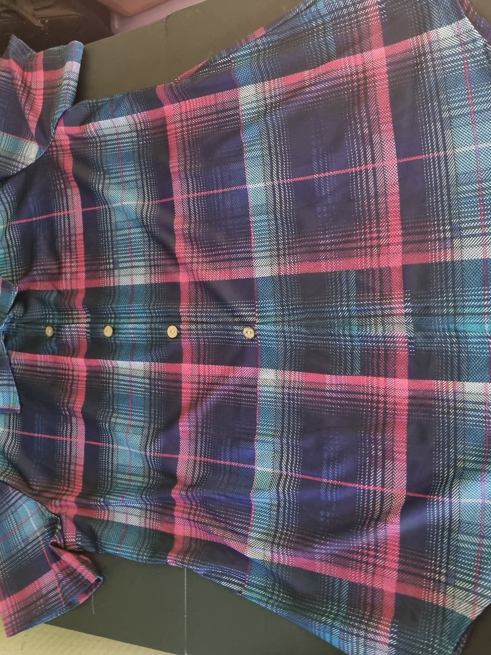 Plaid Button-Down Women's Shirt Dress in Pink and Blue